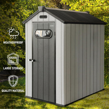 Olsen and Smith Outdoor Garden Storage Shed 4x6 FT With Lockable Door Including Padlock For Garden Tools, Lawnmower, Bikes and more, 125x187x205cm, Beige